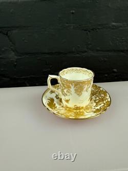Royal Crown Derby Gold Aves A. 1235 Fluted Coffee Cup & Saucer 2 Sets Available