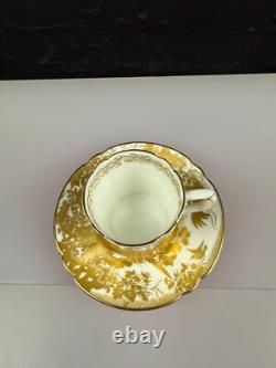 Royal Crown Derby Gold Aves A. 1235 Fluted Coffee Cup & Saucer 2 Sets Available
