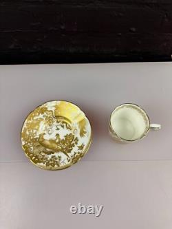 Royal Crown Derby Gold Aves A. 1235 Fluted Coffee Cup & Saucer 2 Sets Available