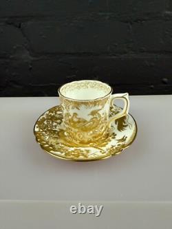 Royal Crown Derby Gold Aves A. 1235 Fluted Coffee Cup and Saucer 2 Sets Available