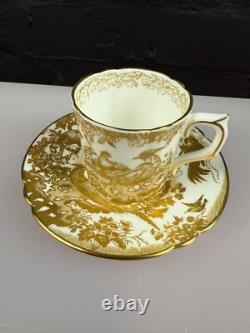 Royal Crown Derby Gold Aves A. 1235 Fluted Coffee Cup and Saucer 2 Sets Available