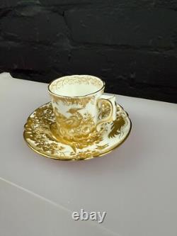 Royal Crown Derby Gold Aves A. 1235 Fluted Coffee Cup and Saucer 2 Sets Available
