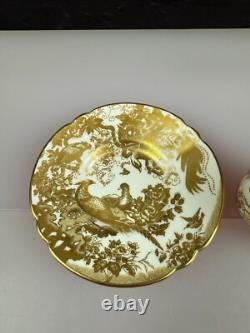 Royal Crown Derby Gold Aves A. 1235 Fluted Coffee Cup and Saucer 2 Sets Available