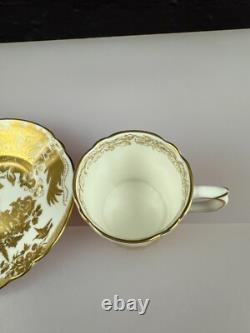 Royal Crown Derby Gold Aves A. 1235 Fluted Coffee Cup and Saucer 2 Sets Available