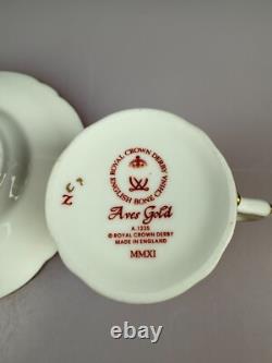 Royal Crown Derby Gold Aves A. 1235 Fluted Coffee Cup and Saucer 2 Sets Available