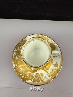 Royal Crown Derby Gold Aves A. 1235 Fluted Coffee Cup and Saucer 3 Sets Available