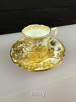 Royal Crown Derby Gold Aves A. 1235 Fluted Coffee Cup and Saucer 3 Sets Available