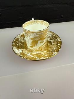 Royal Crown Derby Gold Aves A. 1235 Fluted Coffee Cup and Saucer 3 Sets Available