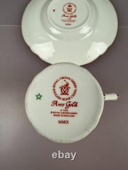 Royal Crown Derby Gold Aves A. 1235 Fluted Coffee Cup and Saucer 3 Sets Available