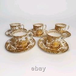 Royal Crown Derby Gold Aves Demitasse Coffee Cup & Saucer Set Of 5