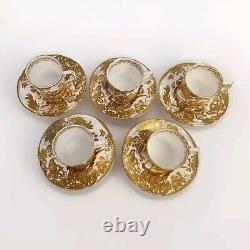 Royal Crown Derby Gold Aves Demitasse Coffee Cup & Saucer Set Of 5