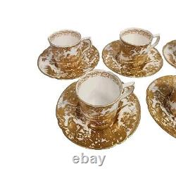 Royal Crown Derby Gold Aves Demitasse Coffee Cup & Saucer Set Of 5