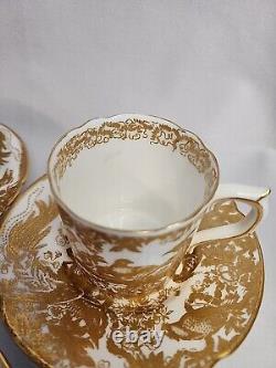 Royal Crown Derby Gold Aves Demitasse Coffee Cup & Saucer Set Of 5