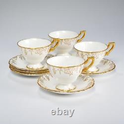 Royal Crown Derby Grape Vine Gold Cream Footed 4 Teacups 6 Saucers #839130 Set