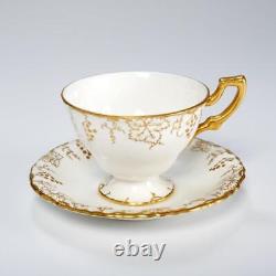 Royal Crown Derby Grape Vine Gold Cream Footed 4 Teacups 6 Saucers #839130 Set