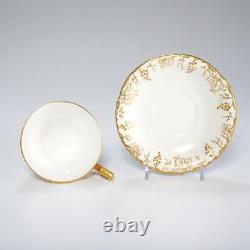 Royal Crown Derby Grape Vine Gold Cream Footed 4 Teacups 6 Saucers #839130 Set