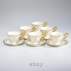 Royal Crown Derby Grape Vine Gold Cream Footed 6 Teacups 6 Saucers #839130 Set A