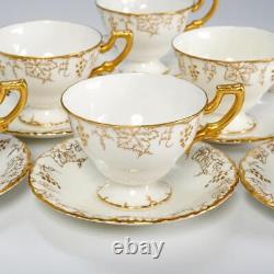 Royal Crown Derby Grape Vine Gold Cream Footed 6 Teacups 6 Saucers #839130 Set A