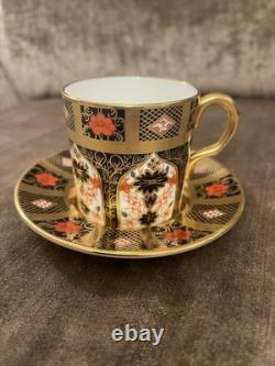 Royal Crown Derby Imari 1128, solid gold band, coffee cup & saucer, 4.5dia. VGC
