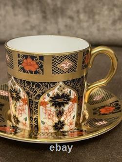 Royal Crown Derby Imari 1128, solid gold band, coffee cup & saucer, 4.5dia. VGC