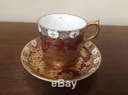 Royal Crown Derby PARADISE MAROON Flat Demitasse Cup & Saucer Set