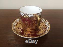 Royal Crown Derby PARADISE MAROON Flat Demitasse Cup & Saucer Set