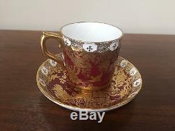 Royal Crown Derby PARADISE MAROON Flat Demitasse Cup & Saucer Set