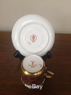 Royal Crown Derby PARADISE MAROON Flat Demitasse Cup & Saucer Set