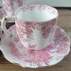 Royal Crown Derby Pink Aves Cup Saucer Coffee Demitasse x 4, 85ml Birds 50s RARE