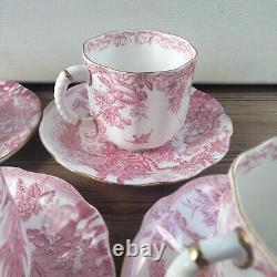 Royal Crown Derby Pink Aves Cup Saucer Coffee Demitasse x 4, 85ml Birds 50s RARE