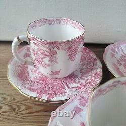 Royal Crown Derby Pink Aves Cup Saucer Coffee Demitasse x 4, 85ml Birds 50s RARE
