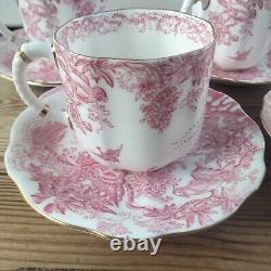 Royal Crown Derby Pink Aves Cup Saucer Coffee Demitasse x 4, 85ml Birds 50s RARE