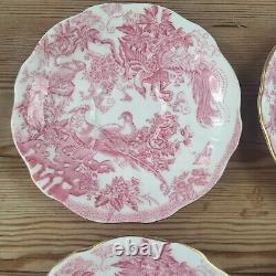 Royal Crown Derby Pink Aves Cup Saucer Coffee Demitasse x 4, 85ml Birds 50s RARE
