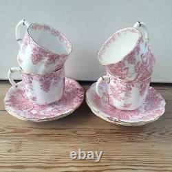 Royal Crown Derby Pink Aves Cup Saucer Coffee Demitasse x 4, 85ml Birds 50s RARE