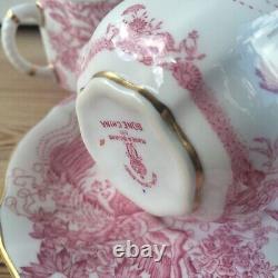 Royal Crown Derby Pink Aves Cup Saucer Coffee Demitasse x 4, 85ml Birds 50s RARE
