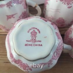 Royal Crown Derby Pink Aves Cup Saucer Coffee Demitasse x 4, 85ml Birds 50s RARE