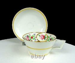 Royal Crown Derby Rose And Floral Gold Trim French Handle 2 Cup & Saucer 1863