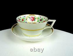 Royal Crown Derby Rose And Floral Gold Trim French Handle 2 Cup & Saucer 1863