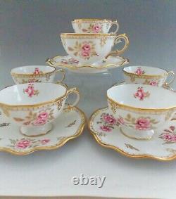 Royal Crown Derby, Royal Pinxton Roses Cups/saucers (6) Pink With Gold Trim