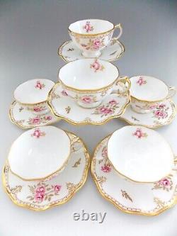 Royal Crown Derby, Royal Pinxton Roses Cups/saucers (6) Pink With Gold Trim