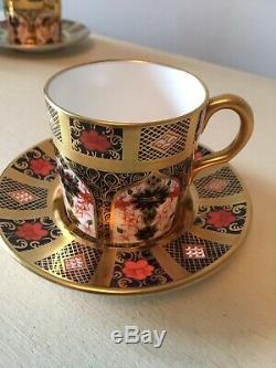 Royal Crown Derby Solid Gold Band Old Imari 6 Coffee Cups & Saucers With Case