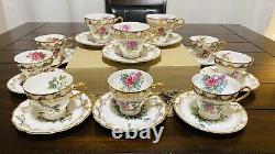Royal Crown VTG 1592 LOT Of 10 Hand Painted Tea Cups & Saucers Gold Trim Flowers