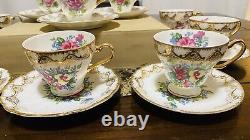 Royal Crown VTG 1592 LOT Of 10 Hand Painted Tea Cups & Saucers Gold Trim Flowers