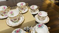 Royal Crown VTG 1592 LOT Of 10 Hand Painted Tea Cups & Saucers Gold Trim Flowers