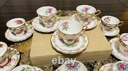 Royal Crown VTG 1592 LOT Of 10 Hand Painted Tea Cups & Saucers Gold Trim Flowers