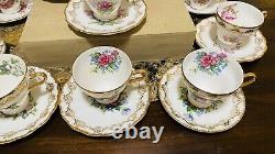 Royal Crown VTG 1592 LOT Of 10 Hand Painted Tea Cups & Saucers Gold Trim Flowers
