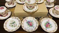 Royal Crown VTG 1592 LOT Of 10 Hand Painted Tea Cups & Saucers Gold Trim Flowers