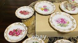 Royal Crown VTG 1592 LOT Of 10 Hand Painted Tea Cups & Saucers Gold Trim Flowers