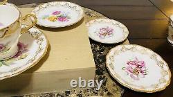 Royal Crown VTG 1592 LOT Of 10 Hand Painted Tea Cups & Saucers Gold Trim Flowers