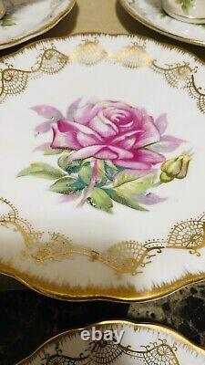 Royal Crown VTG 1592 LOT Of 10 Hand Painted Tea Cups & Saucers Gold Trim Flowers